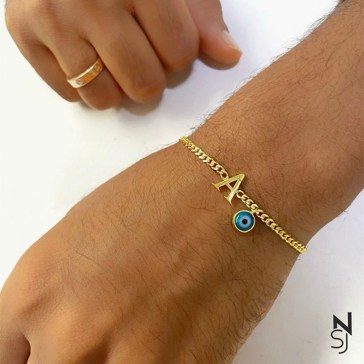 Initial & Blue Evil Eye Adjustable Bracelet