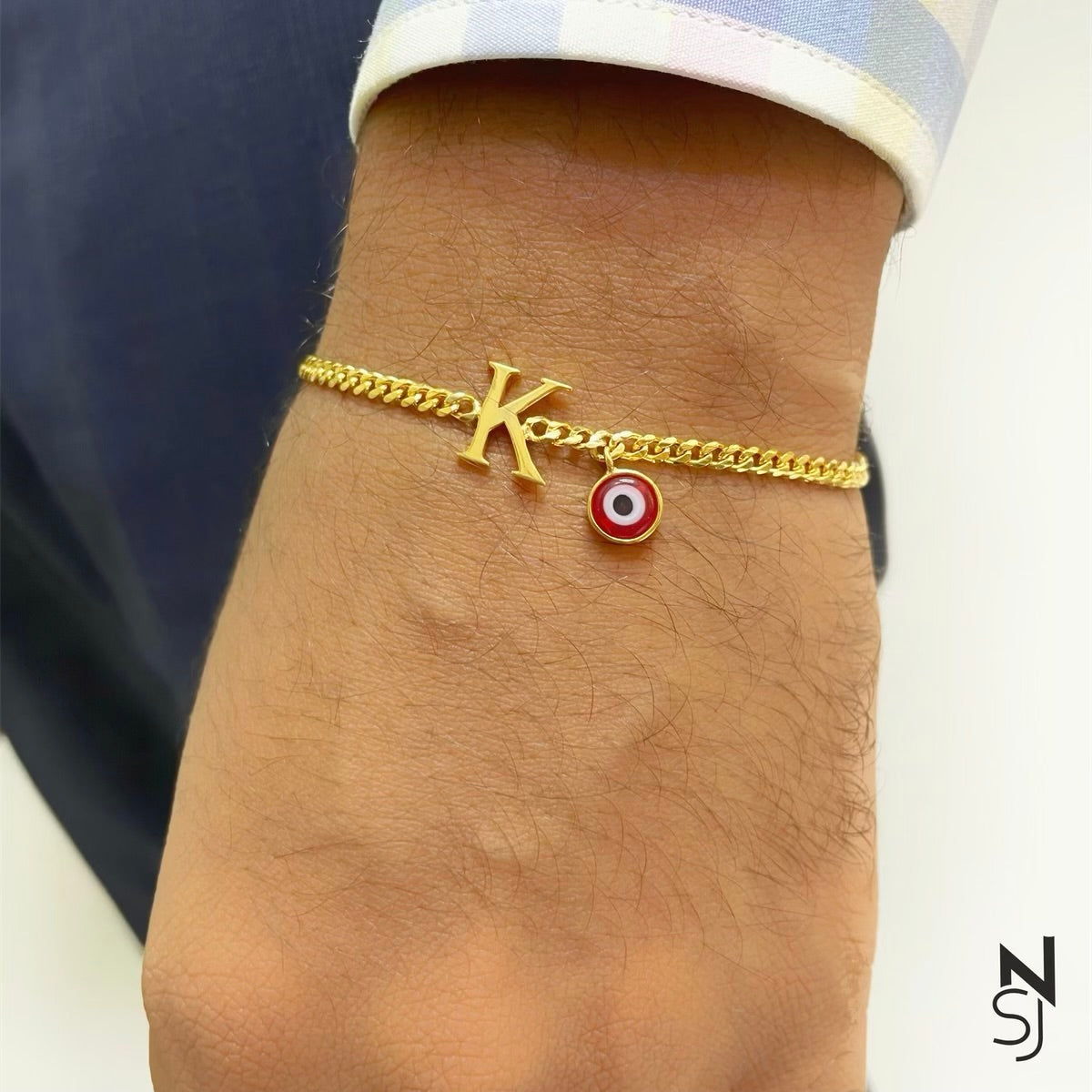 Initial & Red Evil Eye Adjustable Bracelet