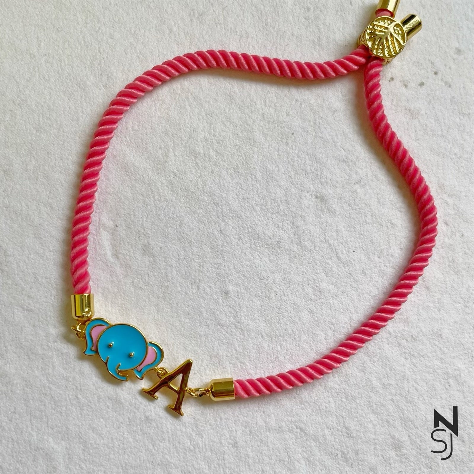 Small Elephant Initial Bracelet