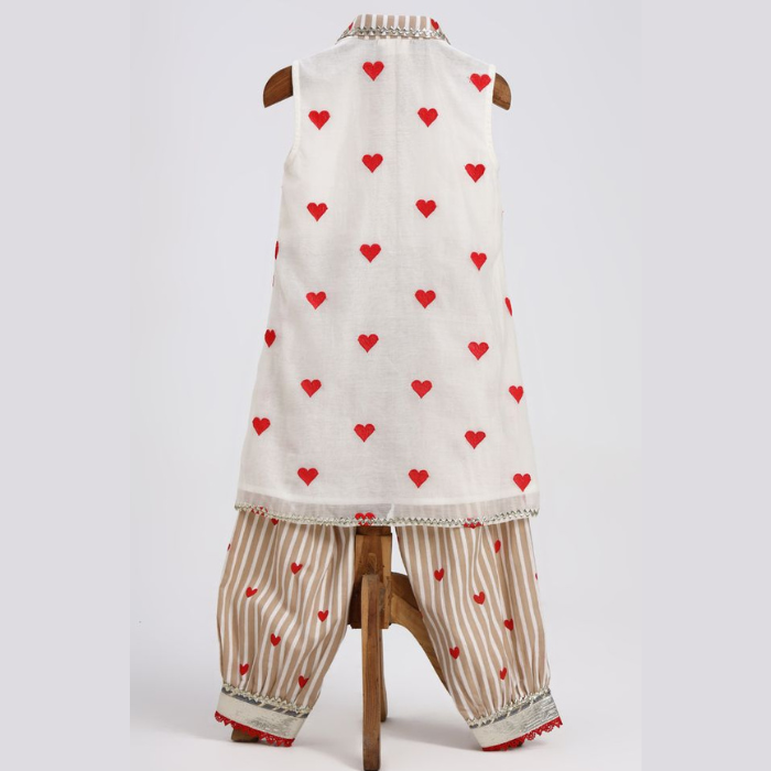 Off-White Gota Patti Cotton Kurta Set for Girls