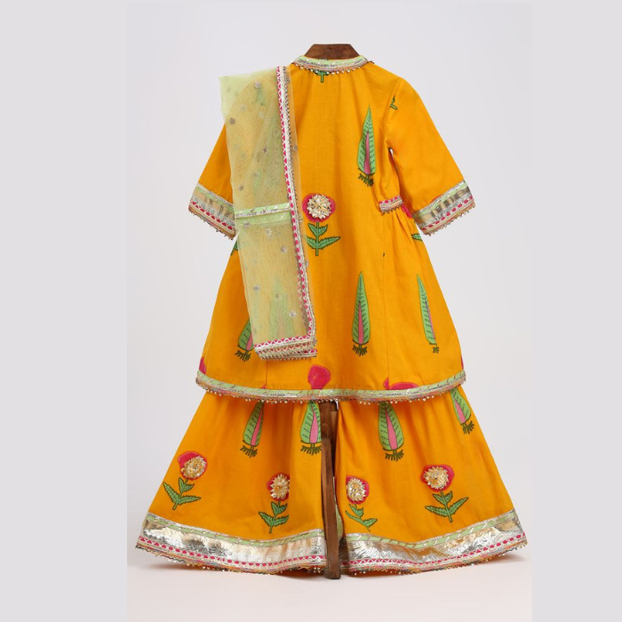 Mustard Floral Printed Sharara Set for Girls