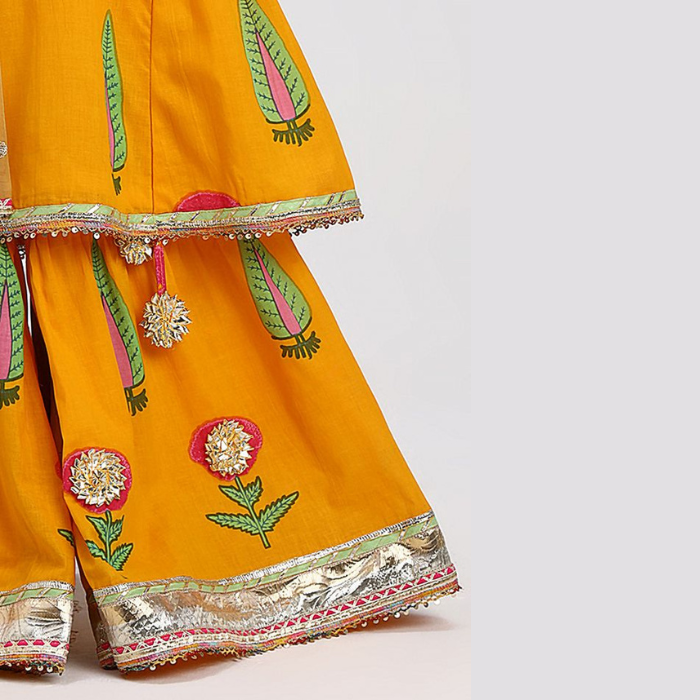 Mustard Floral Printed Sharara Set for Girls