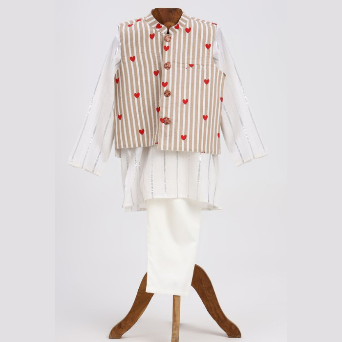White Cotton Kurta Pyjama Set for Boys