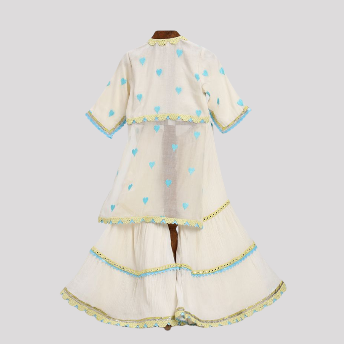 Off-White Embroidered Festive Sharara Set for Girls