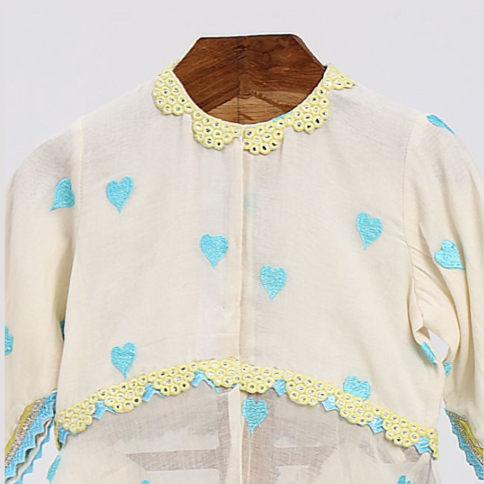 Off-White Embroidered Festive Sharara Set for Girls
