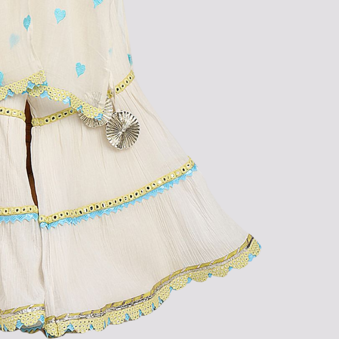 Off-White Embroidered Festive Sharara Set for Girls