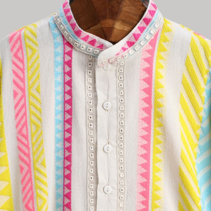 Neon Coral Lace Kurta Pyjama Set for Boys
