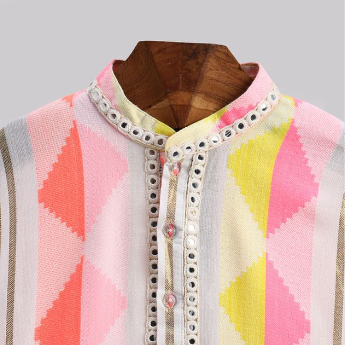 Peach Striped Kurta Pyjama Set for Boys