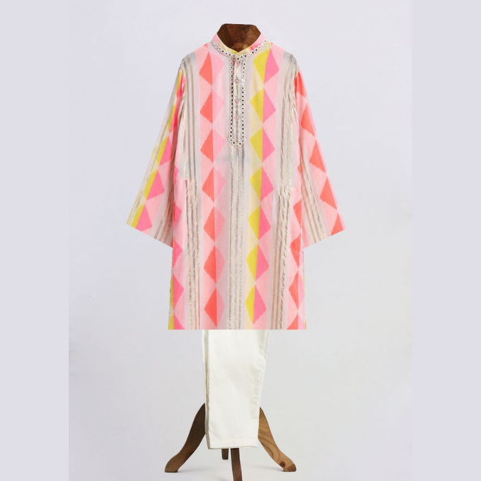 Peach Striped Kurta Pyjama Set for Boys