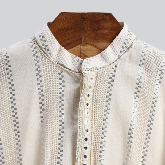 Off-White Mirror Work Kurta Pyjama Set for Boys