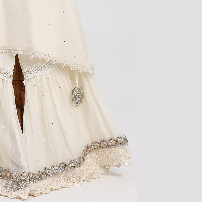 Ivory Festive Embroidered Sharara Set for Girls