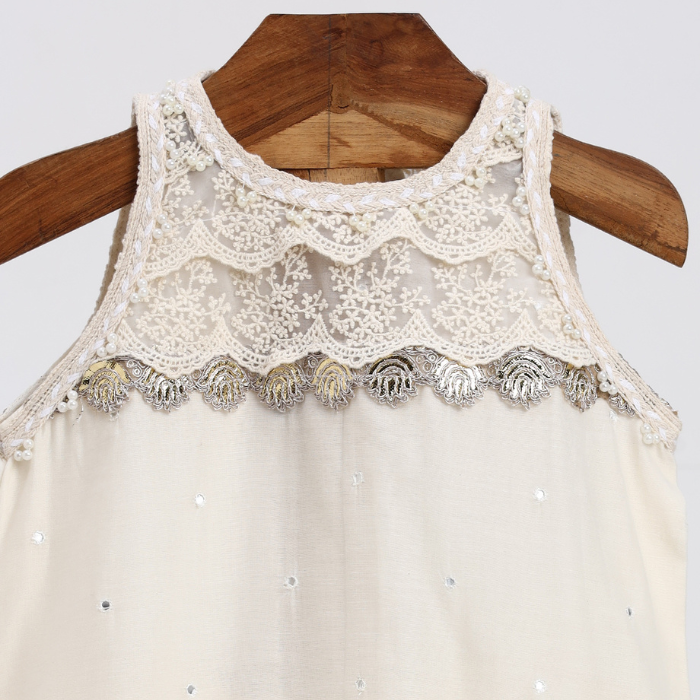 Ivory Festive Embroidered Sharara Set for Girls