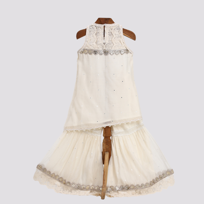 Ivory Festive Embroidered Sharara Set for Girls
