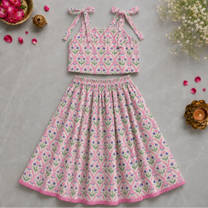 Girls Cotton Lehenga Set