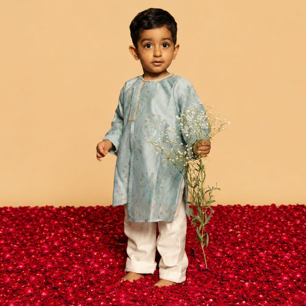 Chanderi Kurta Pyjama Set | Hand-Block Printed (Gota Work)
