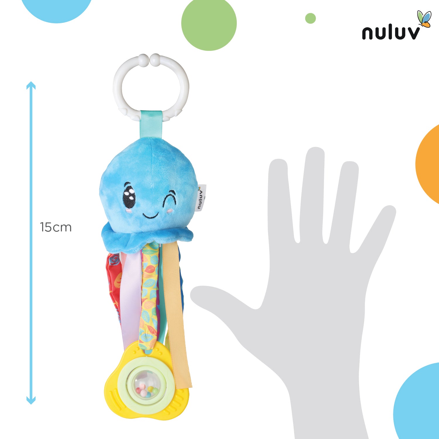 Nuluv Waves Octopus Plush Toy I Hanging Rattle & Teether I Stroller Toy for Baby 3 Months+
