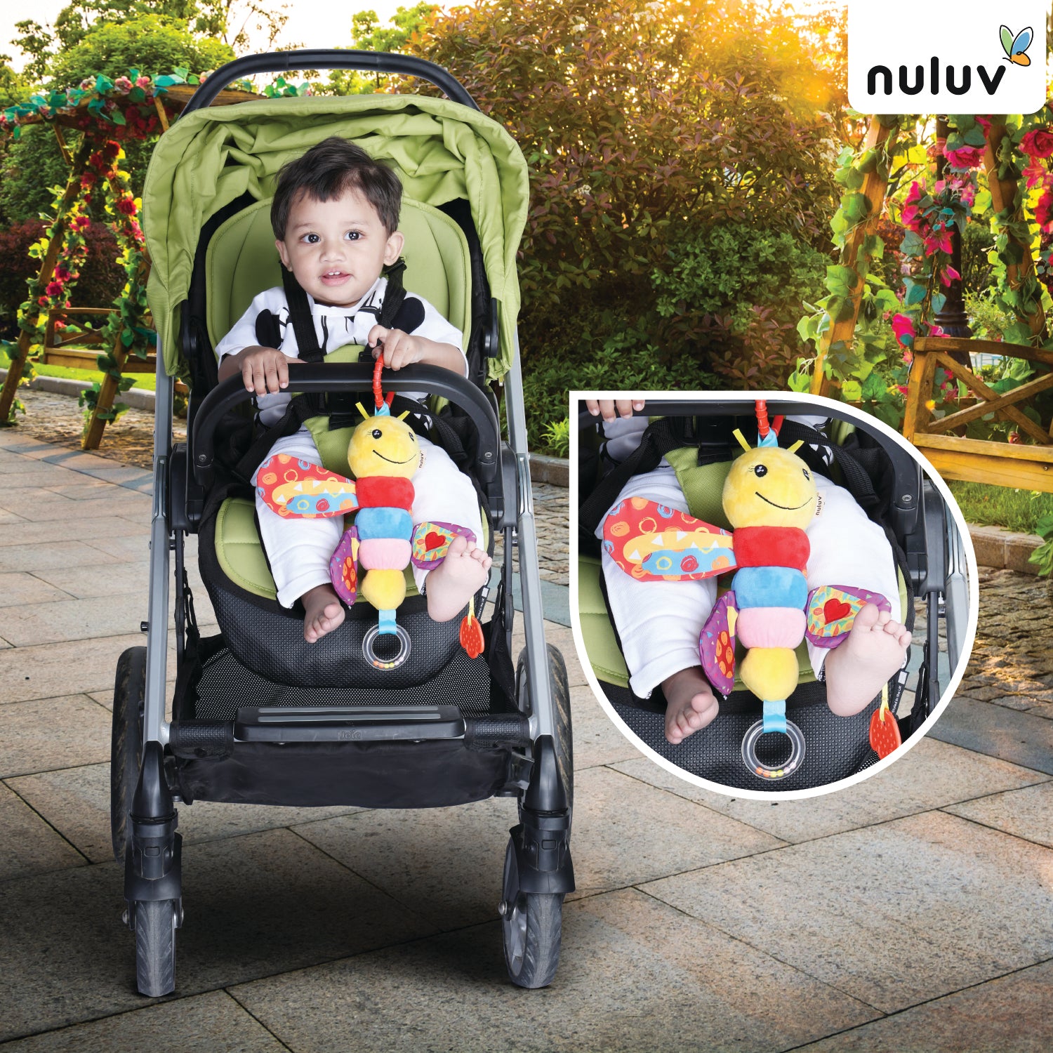 Nuluv Butterfly Plush Toy I Hanging Stroller Toy with Squeaky Crinkle Sound Rattle & Teether for Baby 3 Months+