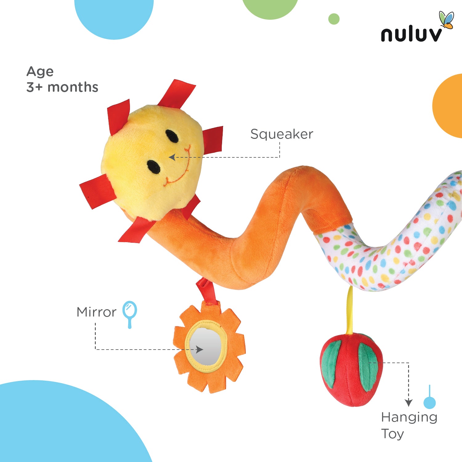 Nuluv Fruits Spiral Stroller Toy Stretch Plush Toys, Hanging Rattle Toys For 0 to 12 Months