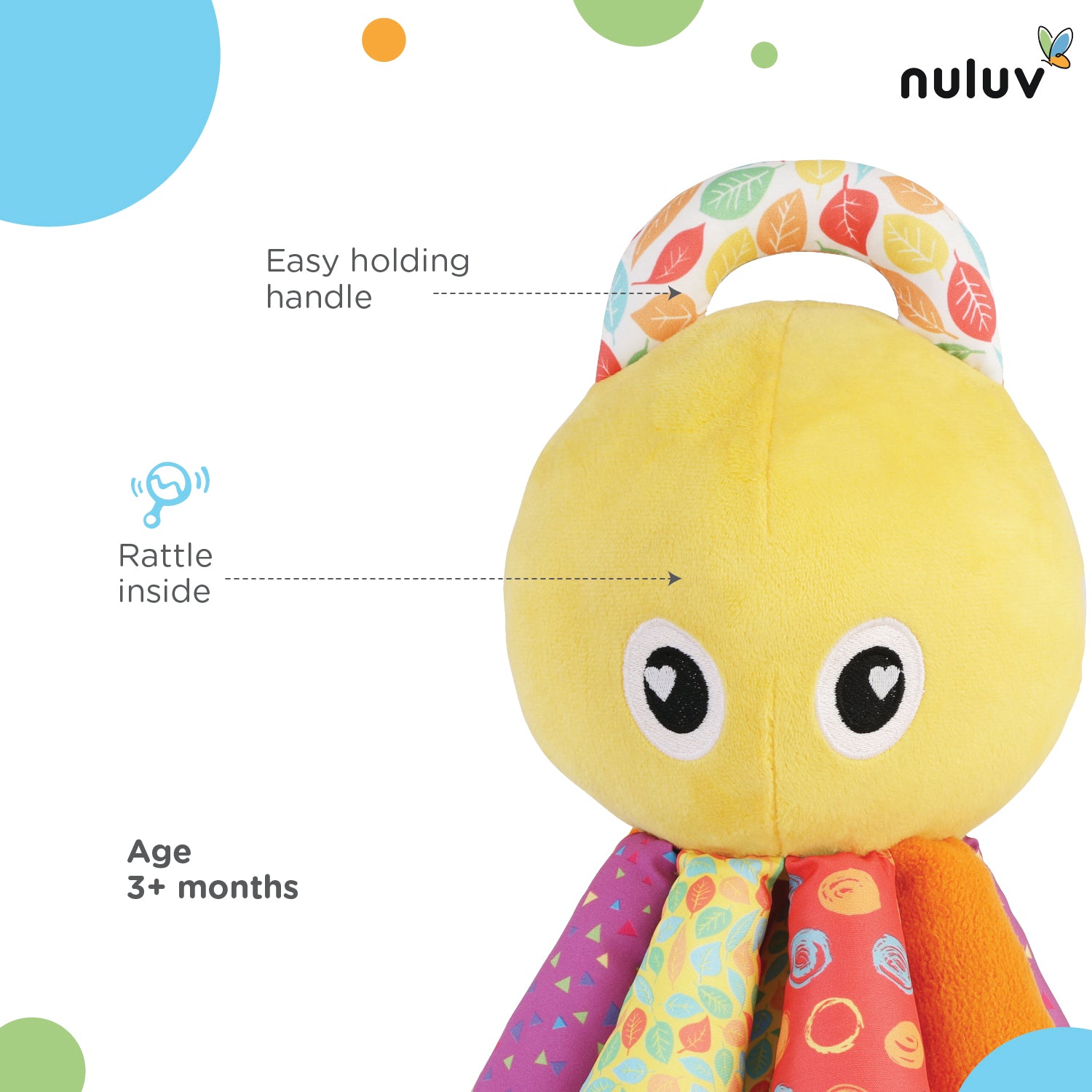 Nuluv Activity Octopus Soft Toy With Crinkle Sound Rattle For Baby 3 Months+