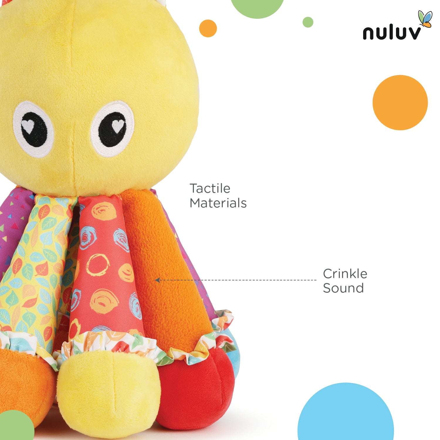 Nuluv Activity Octopus Soft Toy With Crinkle Sound Rattle For Baby 3 Months+