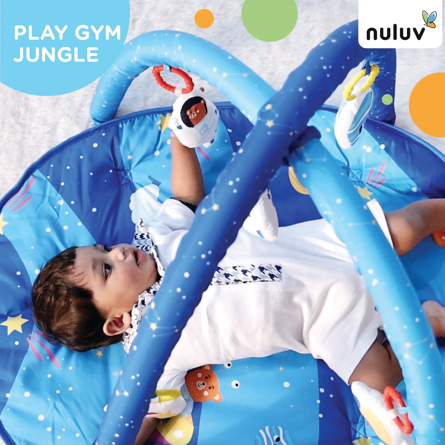 Nuluv Baby Playgym for Babies | Activity Play Gym Mat With 5 Hanging Toys (Space)