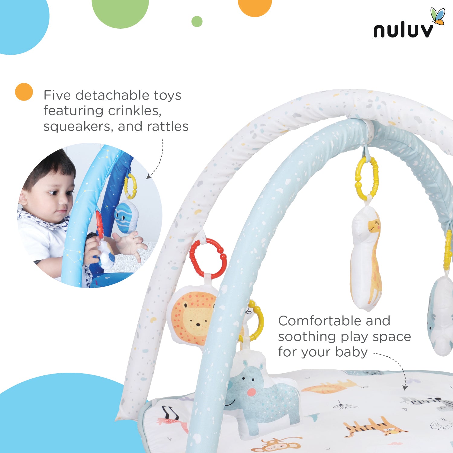 Nuluv Baby Playgym for Babies | Activity Play Gym Mat With 5 Hanging Toys (Jungle)