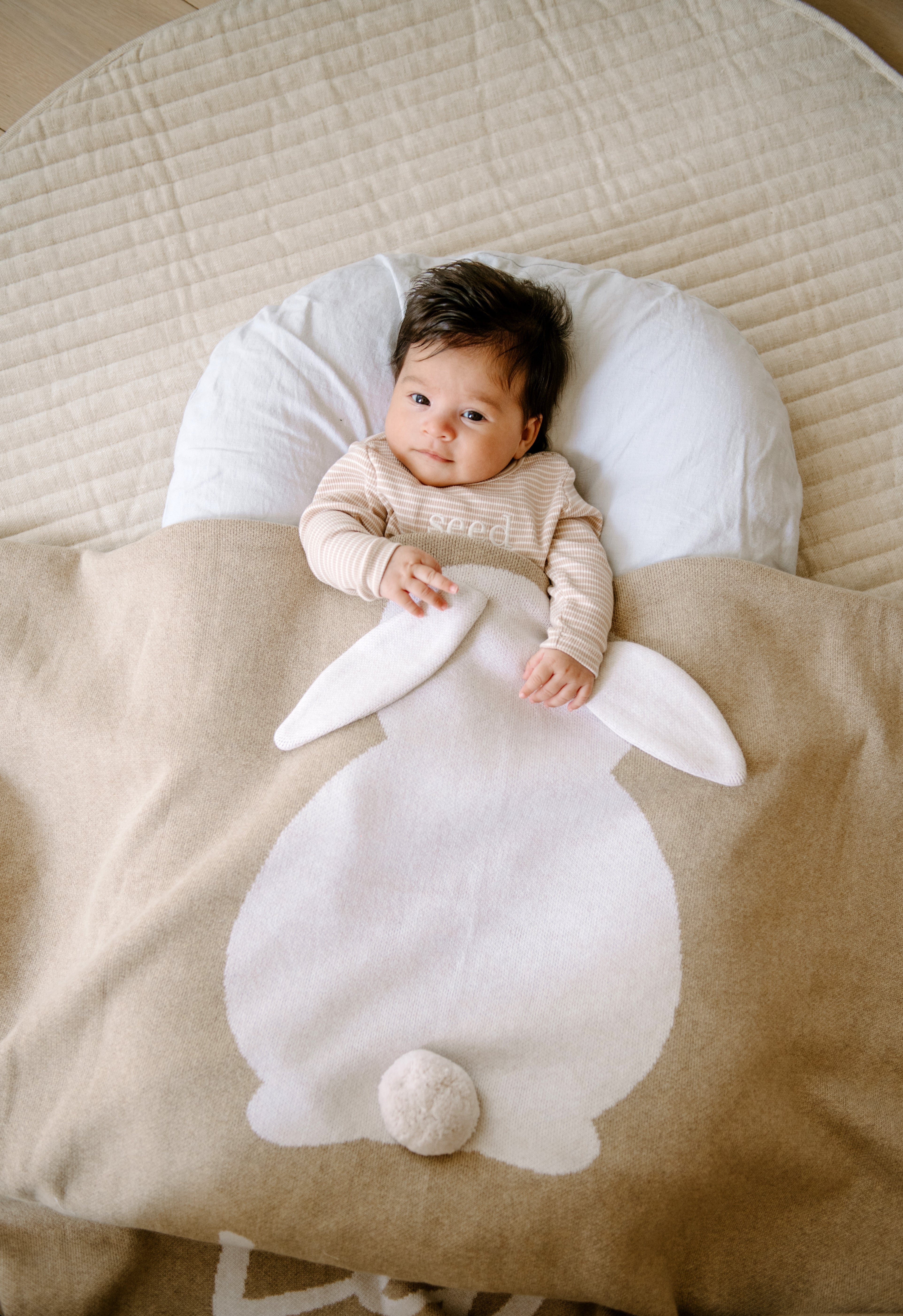 Bunny Blanket - Base: Light Camel; Letter: Oatmeal