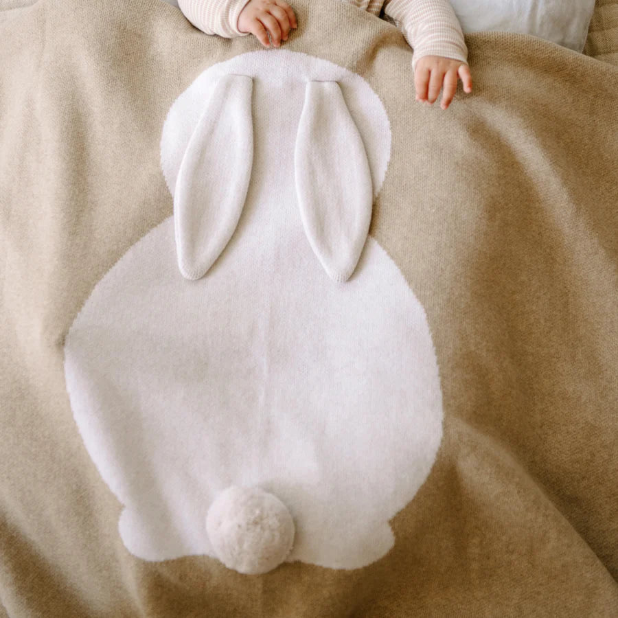 Bunny Blanket - Base: Light Camel; Letter: Oatmeal