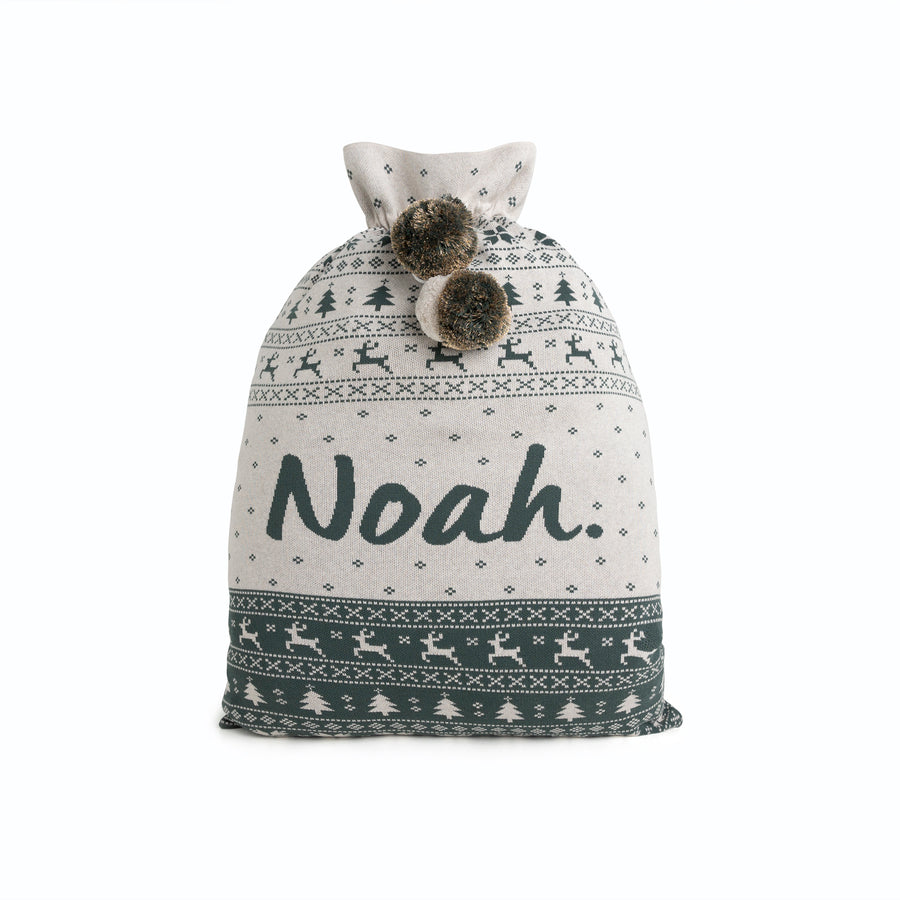 Fair Isle Santa Sack - Base: Stone Marle; Letter: Dark Forest