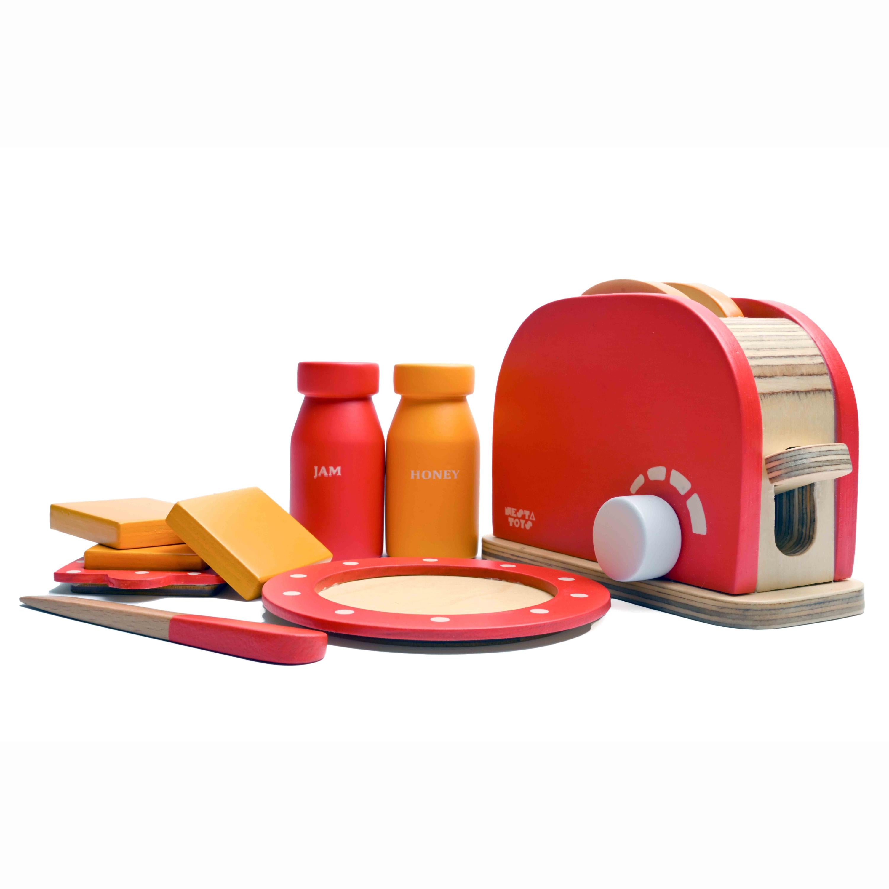 Wooden Bread Pop-up Toaster Toy Red Color