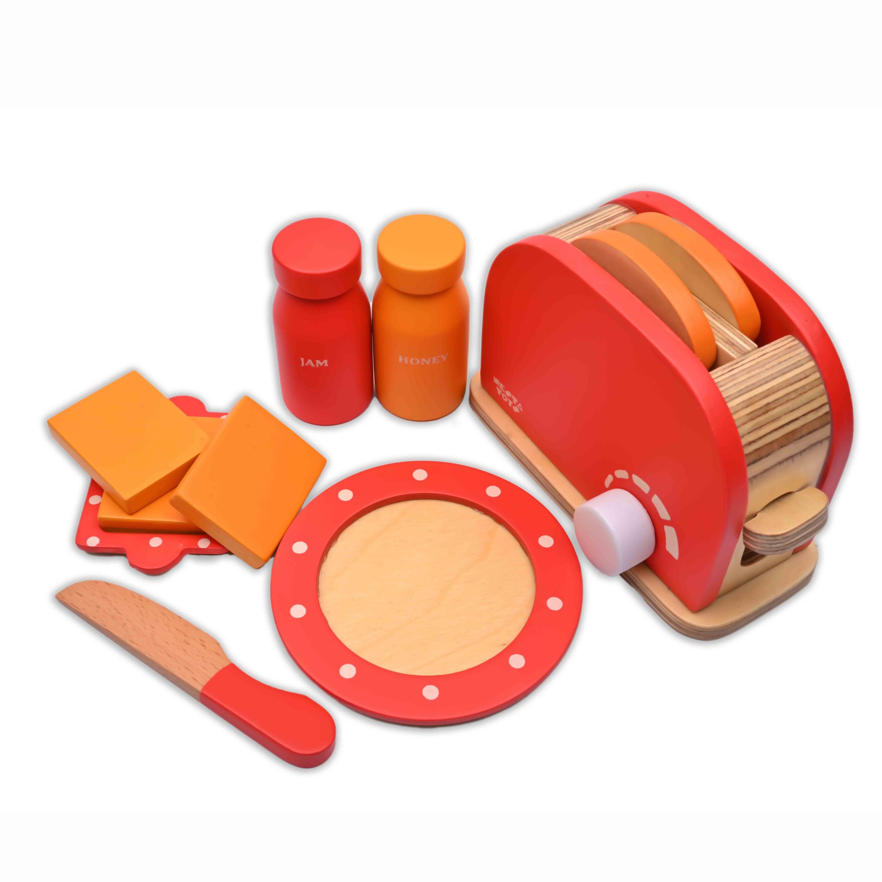 Wooden Bread Pop-up Toaster Toy Red Color