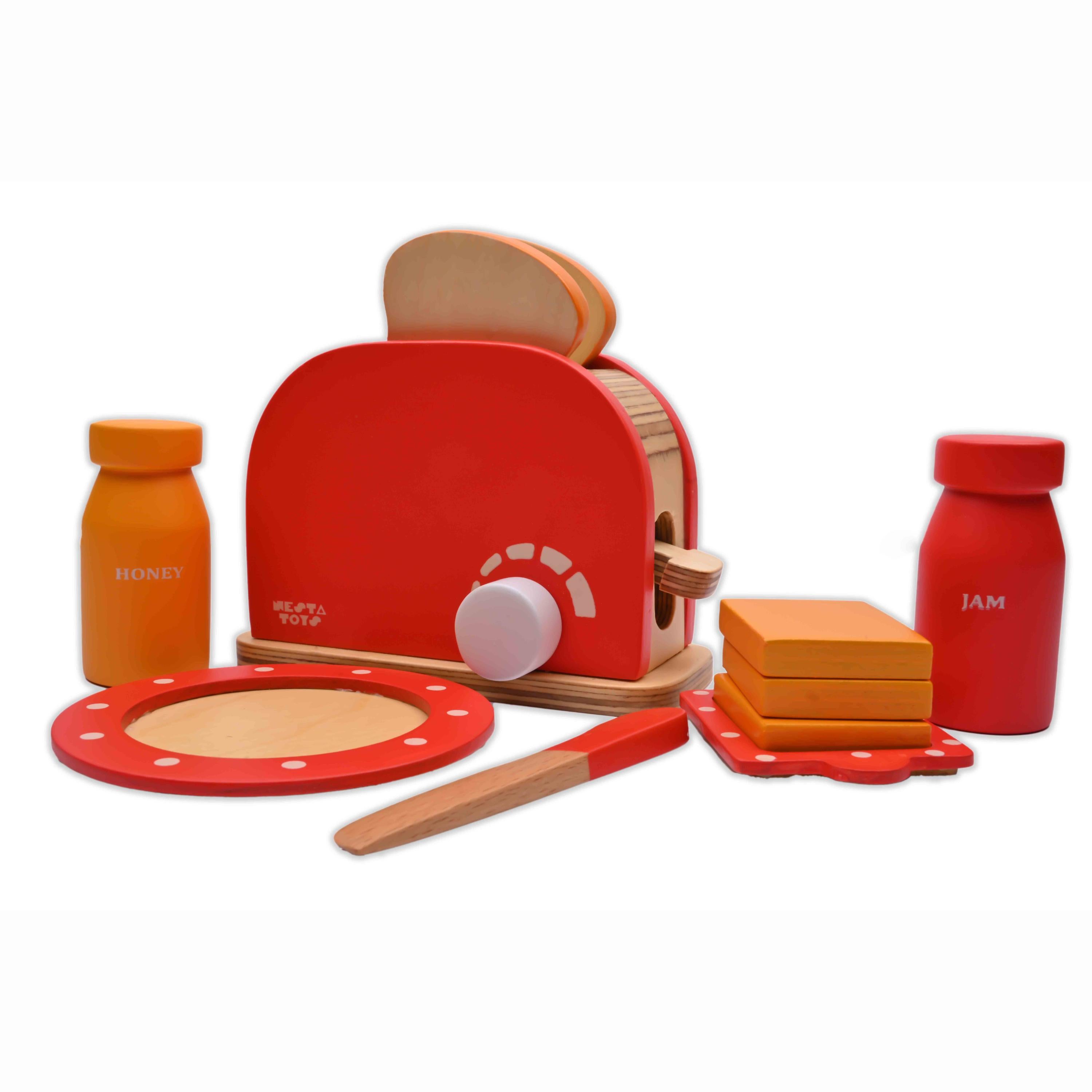 Wooden Bread Pop-up Toaster Toy Red Color