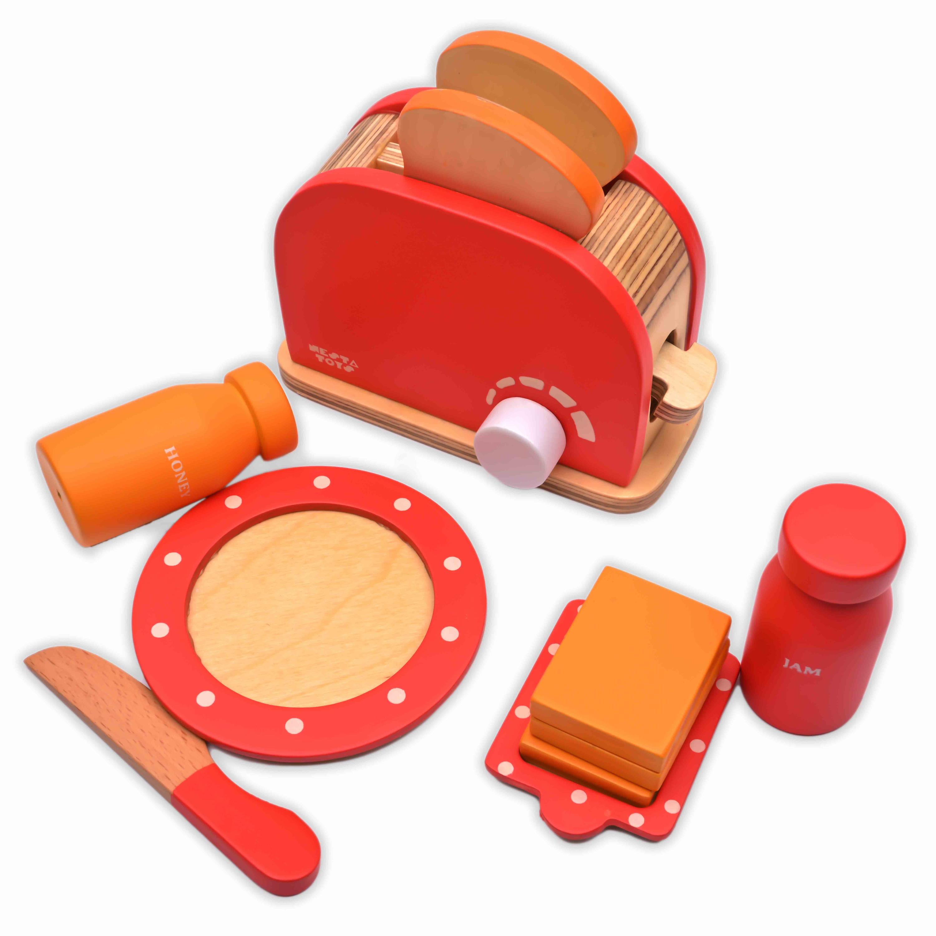 Wooden Bread Pop-up Toaster Toy Red Color