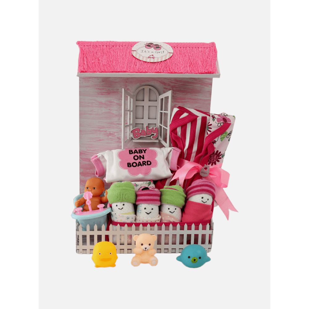 Little Surprise Box - New Born Baby Girl Picket Fence House Gift Hamper Set