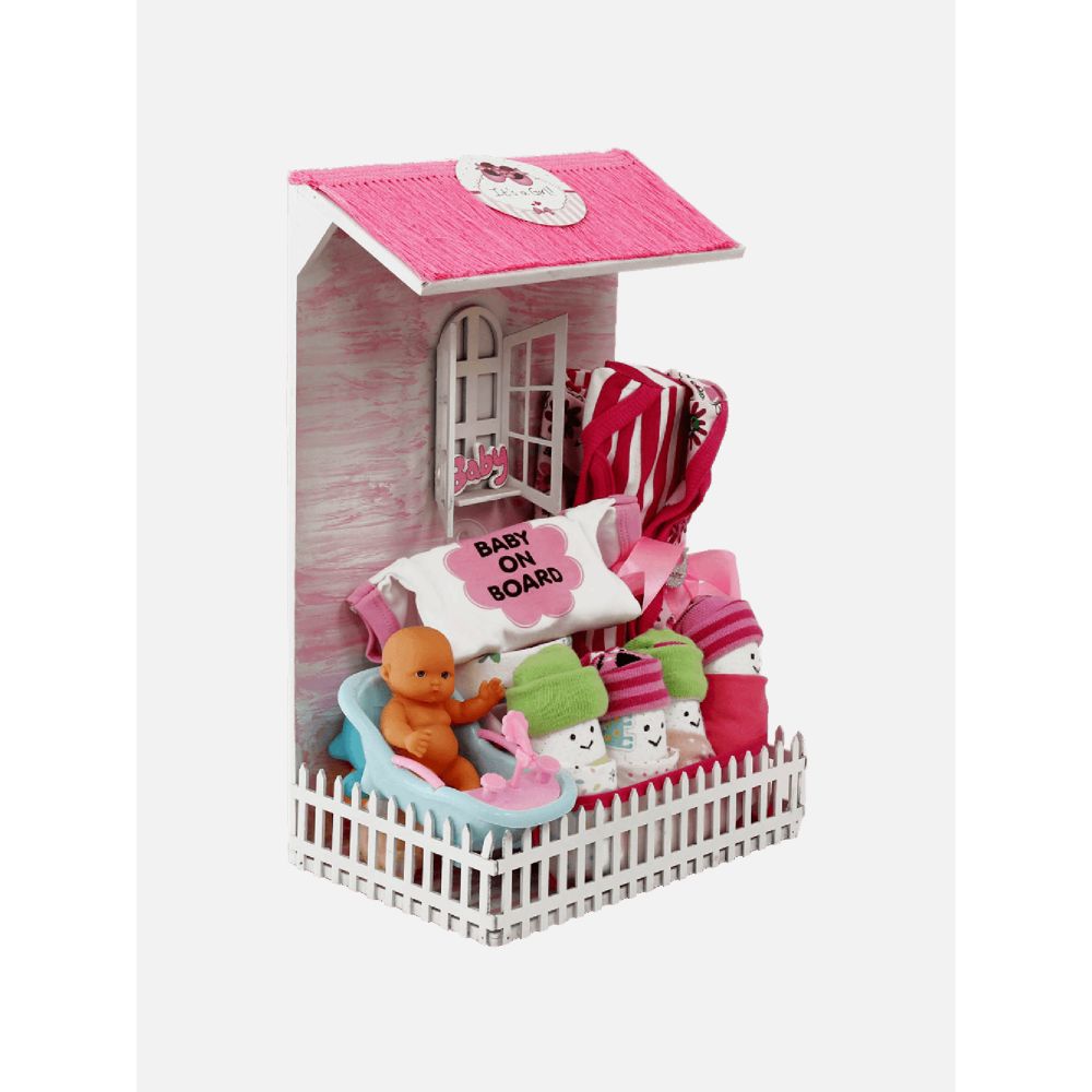Little Surprise Box - New Born Baby Girl Picket Fence House Gift Hamper Set