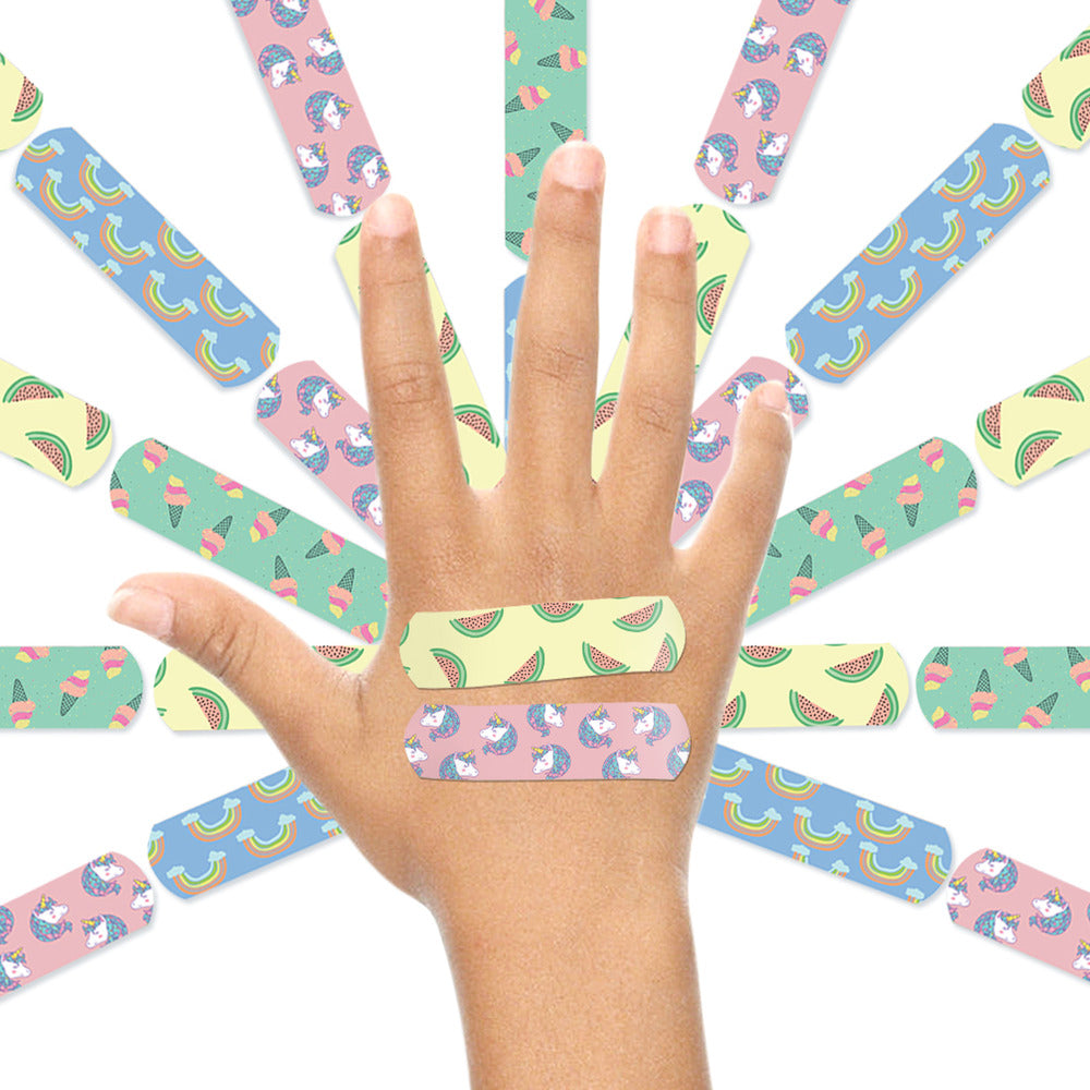 Ouchie Non-Toxic Printed Bandages Jumbo Pack (80 Pack) - Pink Blink, Fantasy Creature,'Ouchie x MuSo' & Tropical Burst