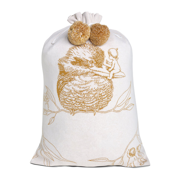 May Gibbs Kookaburra Santa Sack - Base: Oatmeal Letter: Honey Mustard