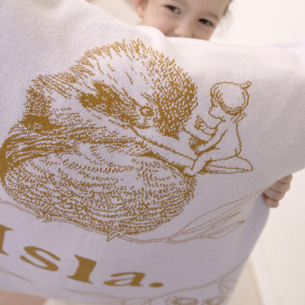 May Gibbs Kookaburra Santa Sack - Base: Oatmeal Letter: Honey Mustard