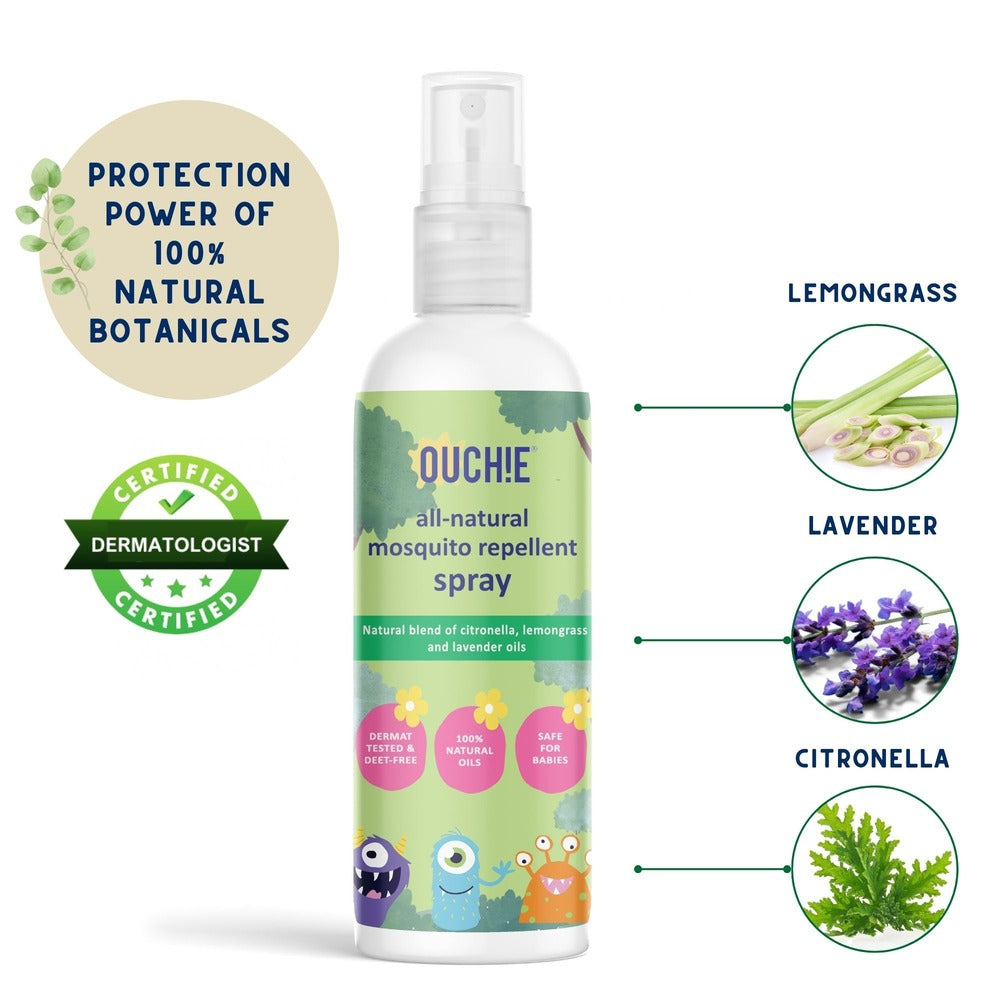 Ouchie 100% Natural Insect Repellent Spray | 100ML | Safe for Babies | Maximum Protection Against Disease Causing Mosquitos and Insects (Pack 2)