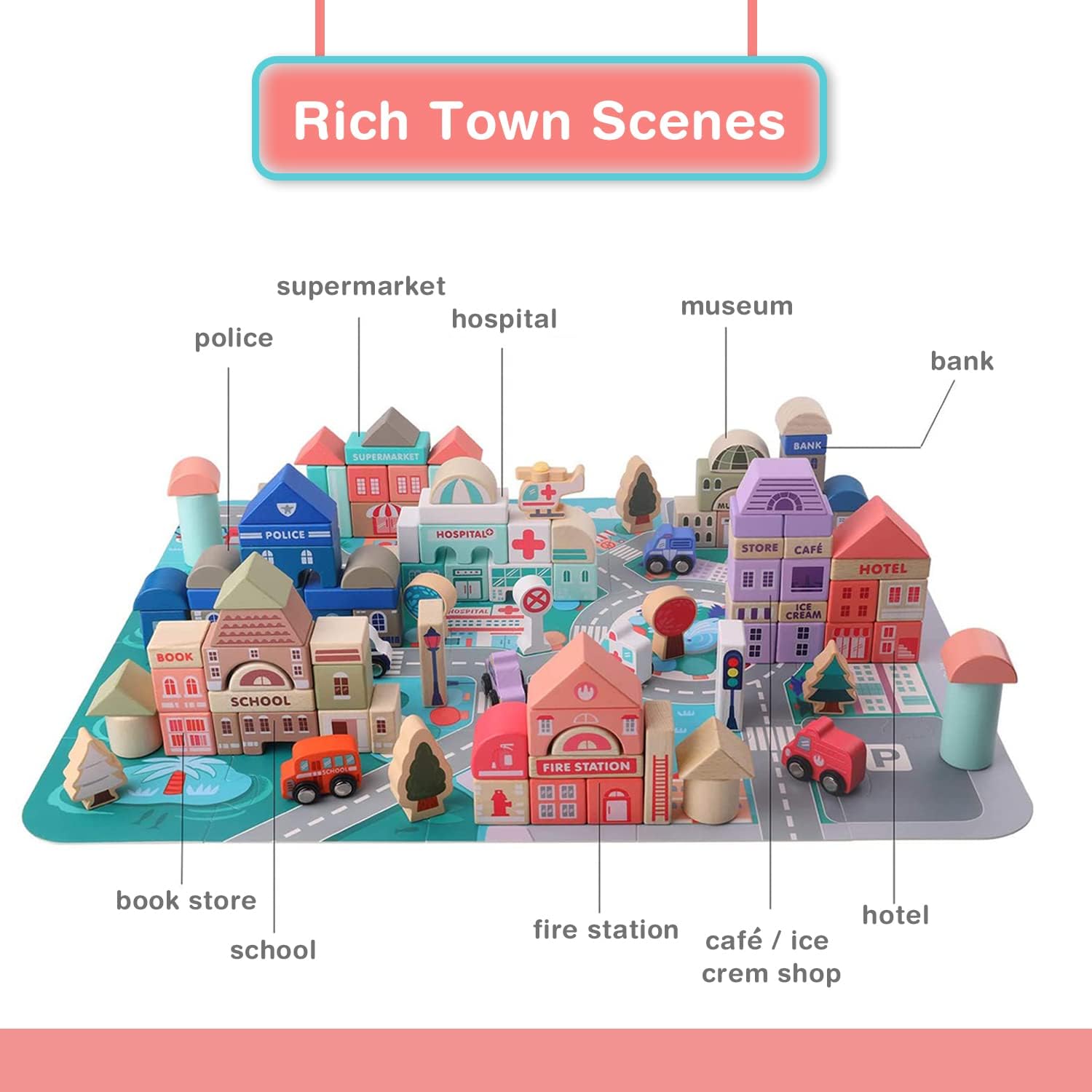 Open Ended 115 Pieces Wooden City Building Blocks-Construction-Open Ended-Toycra
