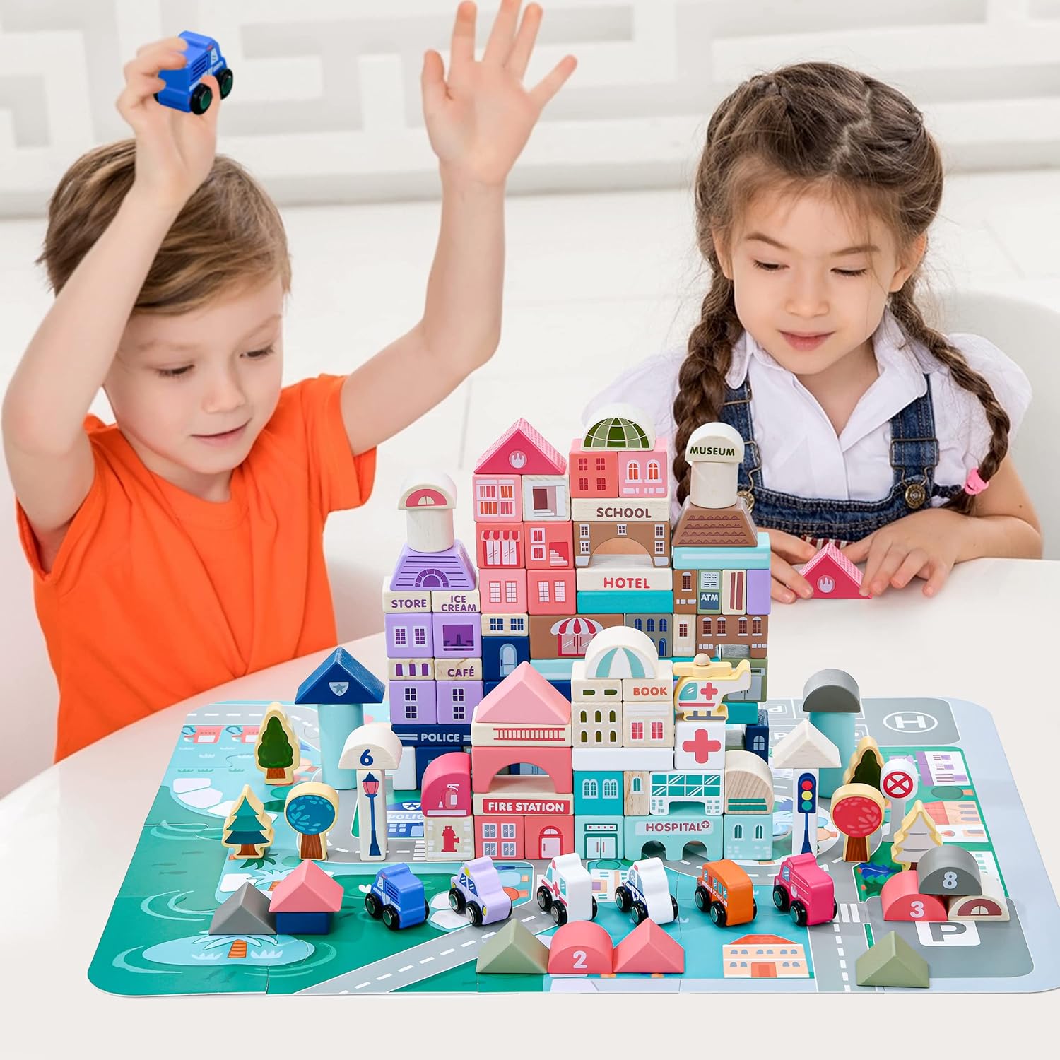 Open Ended 115 Pieces Wooden City Building Blocks-Construction-Open Ended-Toycra
