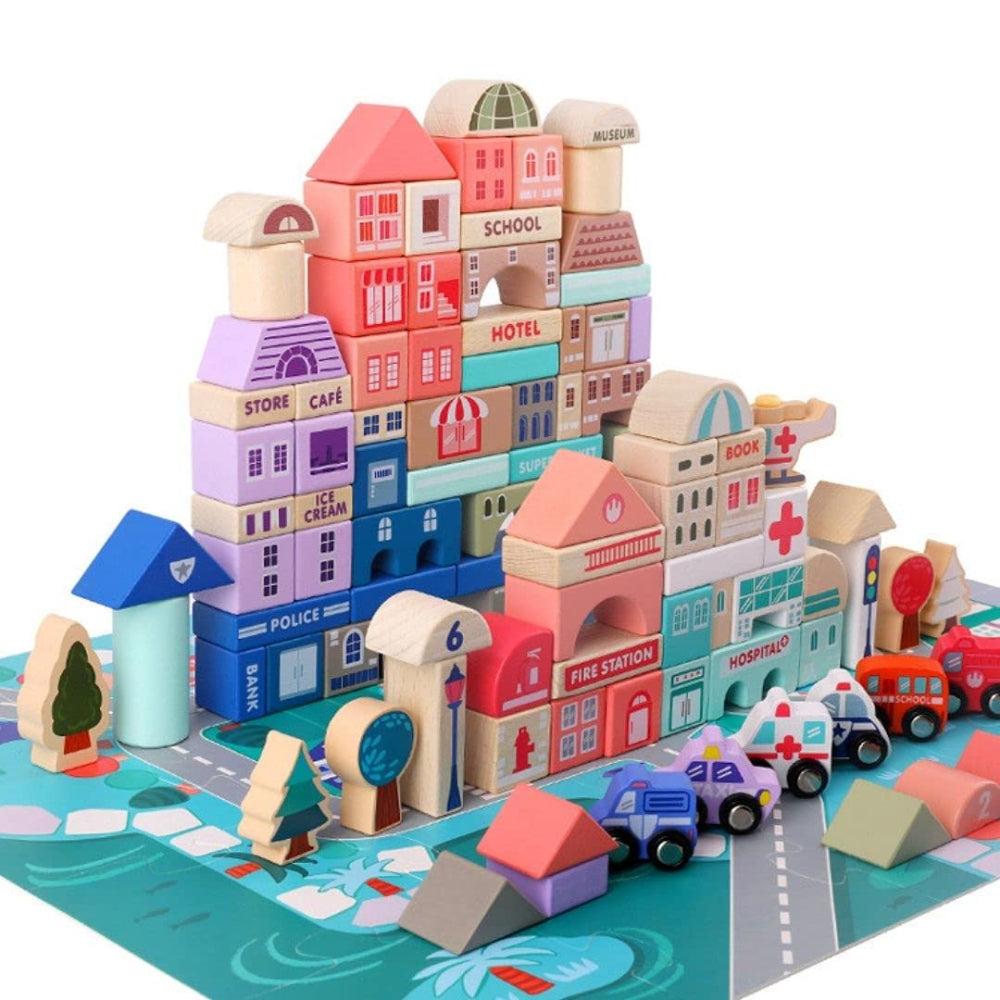Open Ended 115 Pieces Wooden City Building Blocks-Construction-Open Ended-Toycra