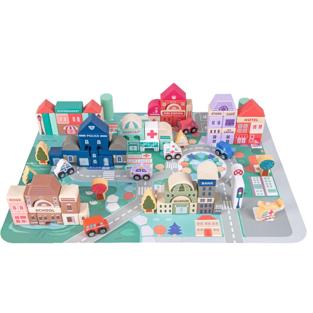 Open Ended 115 Pieces Wooden City Building Blocks-Construction-Open Ended-Toycra