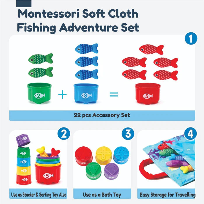 Open Ended Montessori Soft Cloth Fishing Adventure Set (22 Pcs)