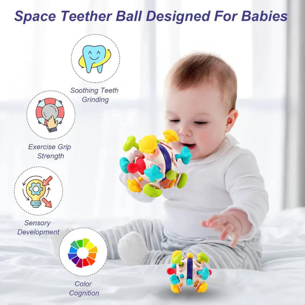 Open Ended Multi Activity Teether Ball -Montessori Multi Sensory Teething Rattle Toddler Toys