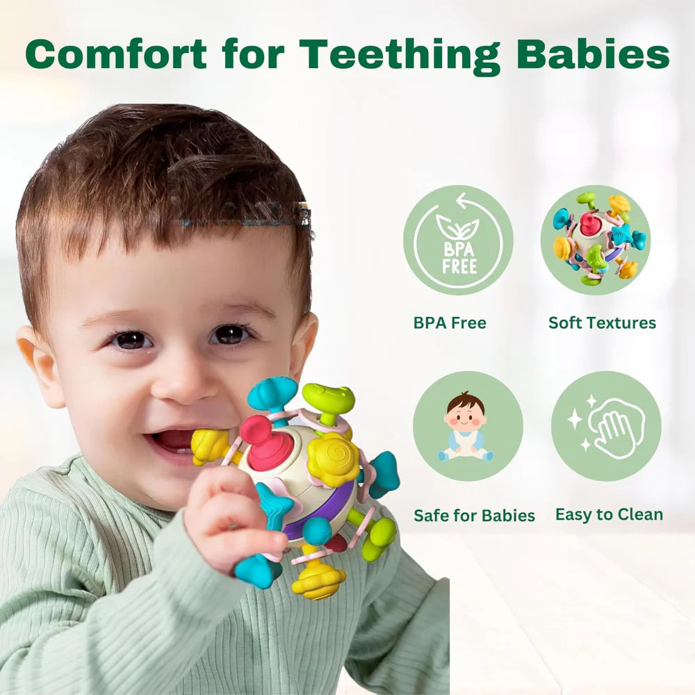 Open Ended Multi Activity Teether Ball -Montessori Multi Sensory Teething Rattle Toddler Toys