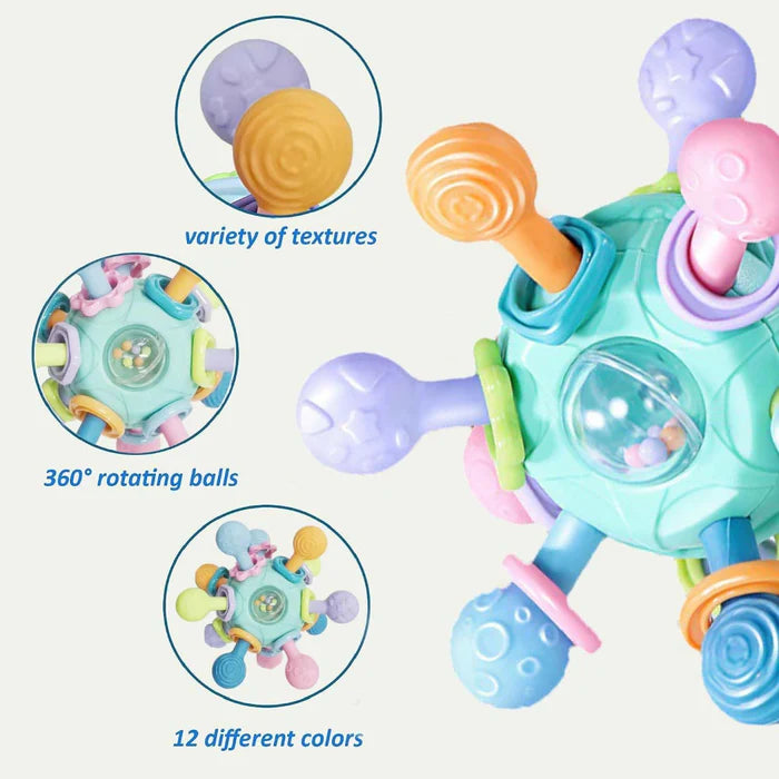Open Ended Sensory Teether Ball -Montessori Multi Sensory Teething Rattle Toys (Multicolor)