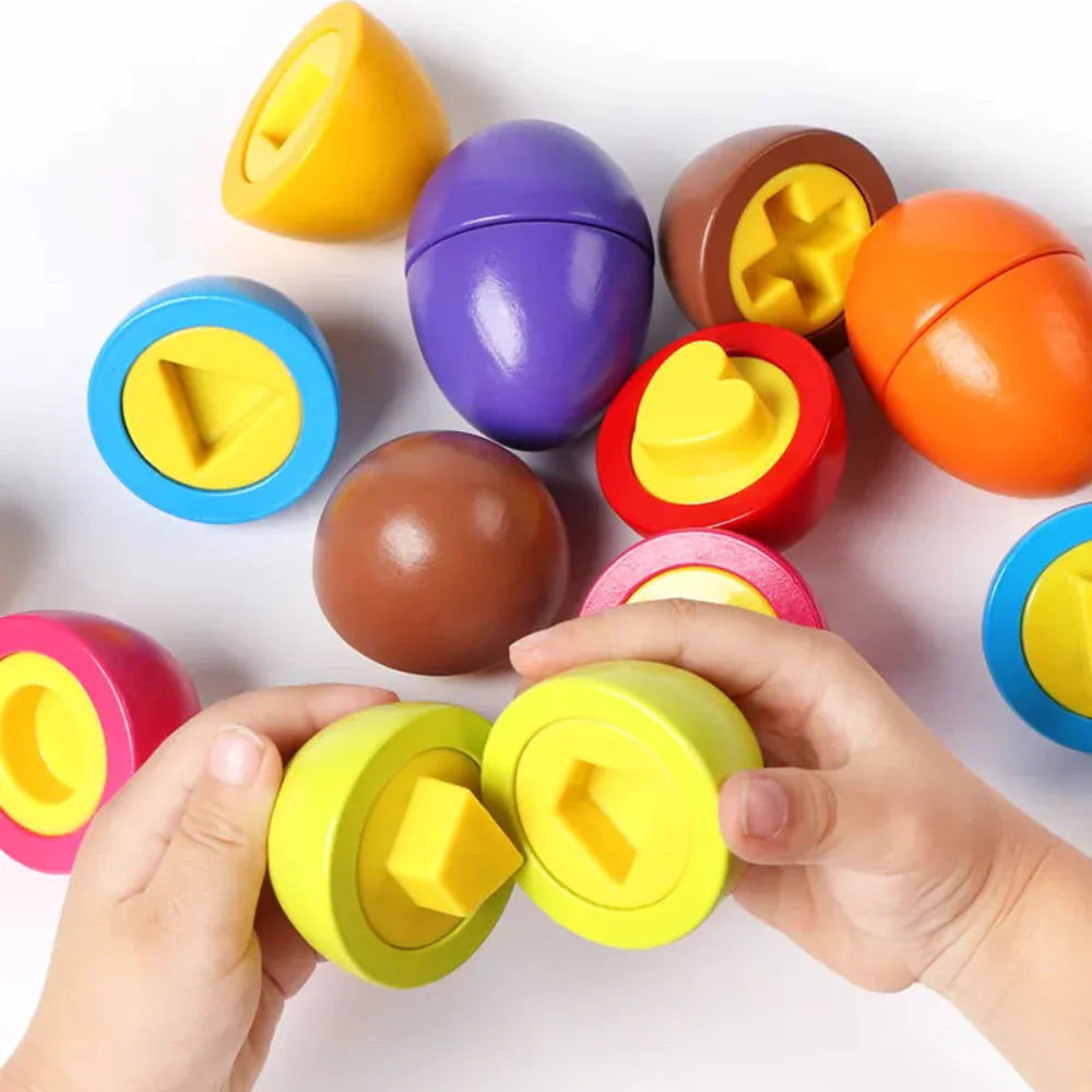 Open Ended Wooden Baby Egg Game - Early Education Geometric Shape Color Matching-Learning & Education-Open Ended-Toycra