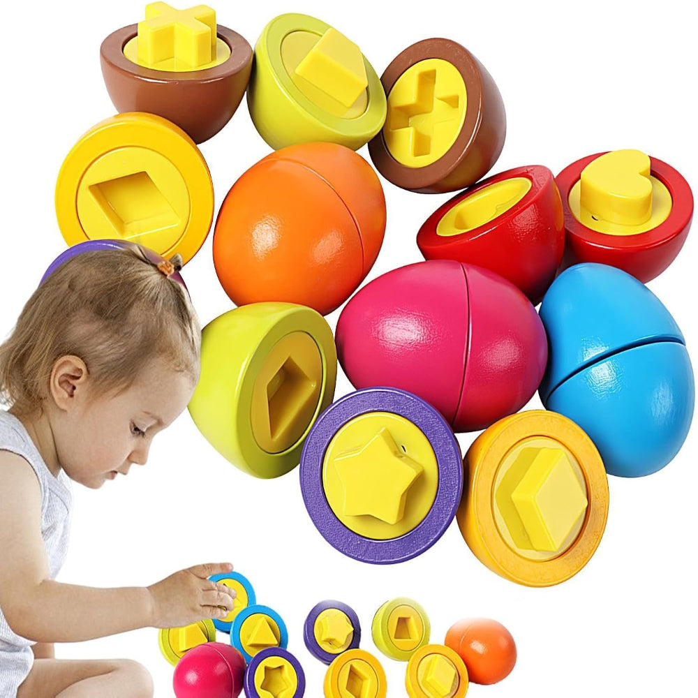 Open Ended Wooden Baby Egg Game - Early Education Geometric Shape Color Matching-Learning & Education-Open Ended-Toycra
