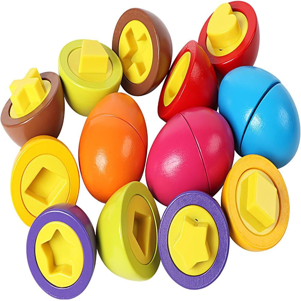 Open Ended Wooden Baby Egg Game - Early Education Geometric Shape Color Matching-Learning & Education-Open Ended-Toycra